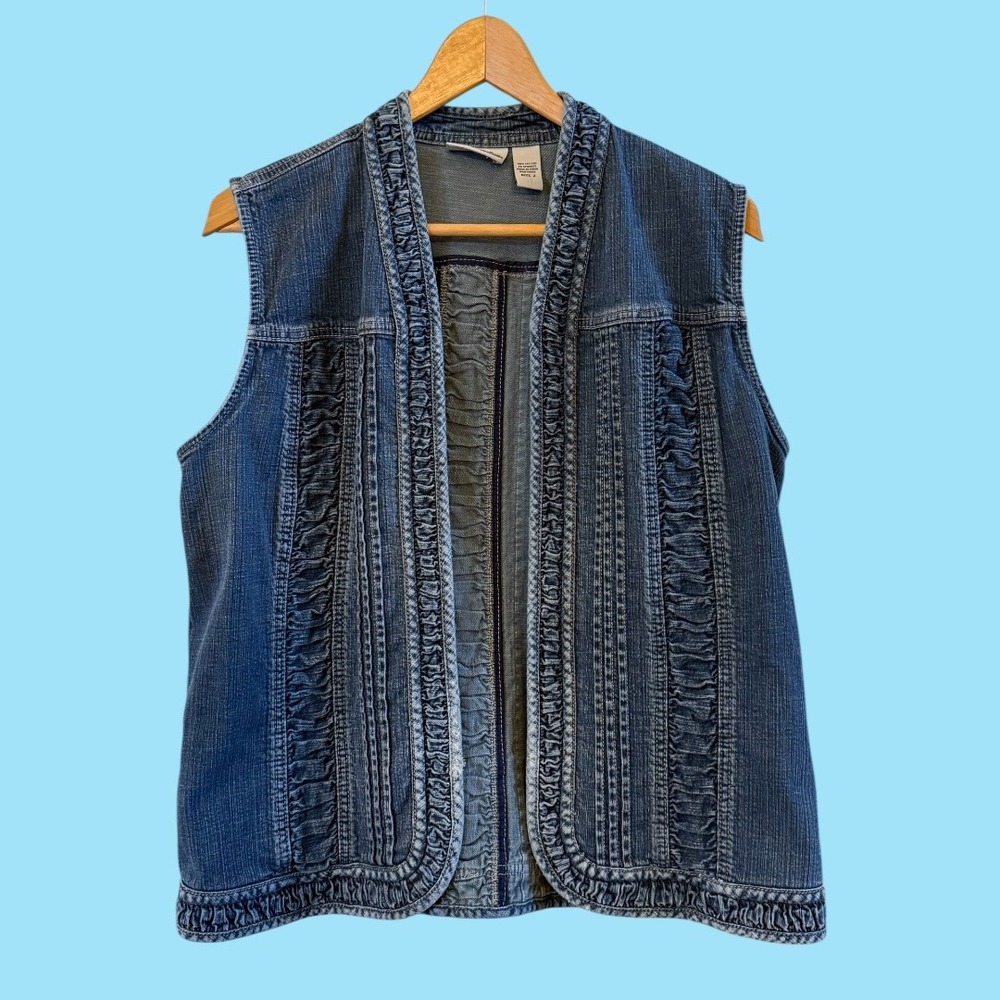 Wms Chico's Vintage/Retro Style Denim Jean Vest Size 2 (Large/12-14) Boho Chic